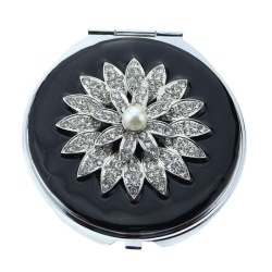 Crystal Flower Purse Compact Mirror