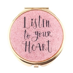 Listen to your heart Pink Glitter Compact Mirror