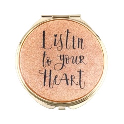 Listen to your heart Gold Glitter Compact Mirror