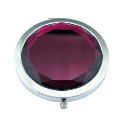 Purple Crystal Glass Compact Mirror in Silver