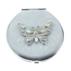 Rhinestone Butterfly Silver Compact Mirror